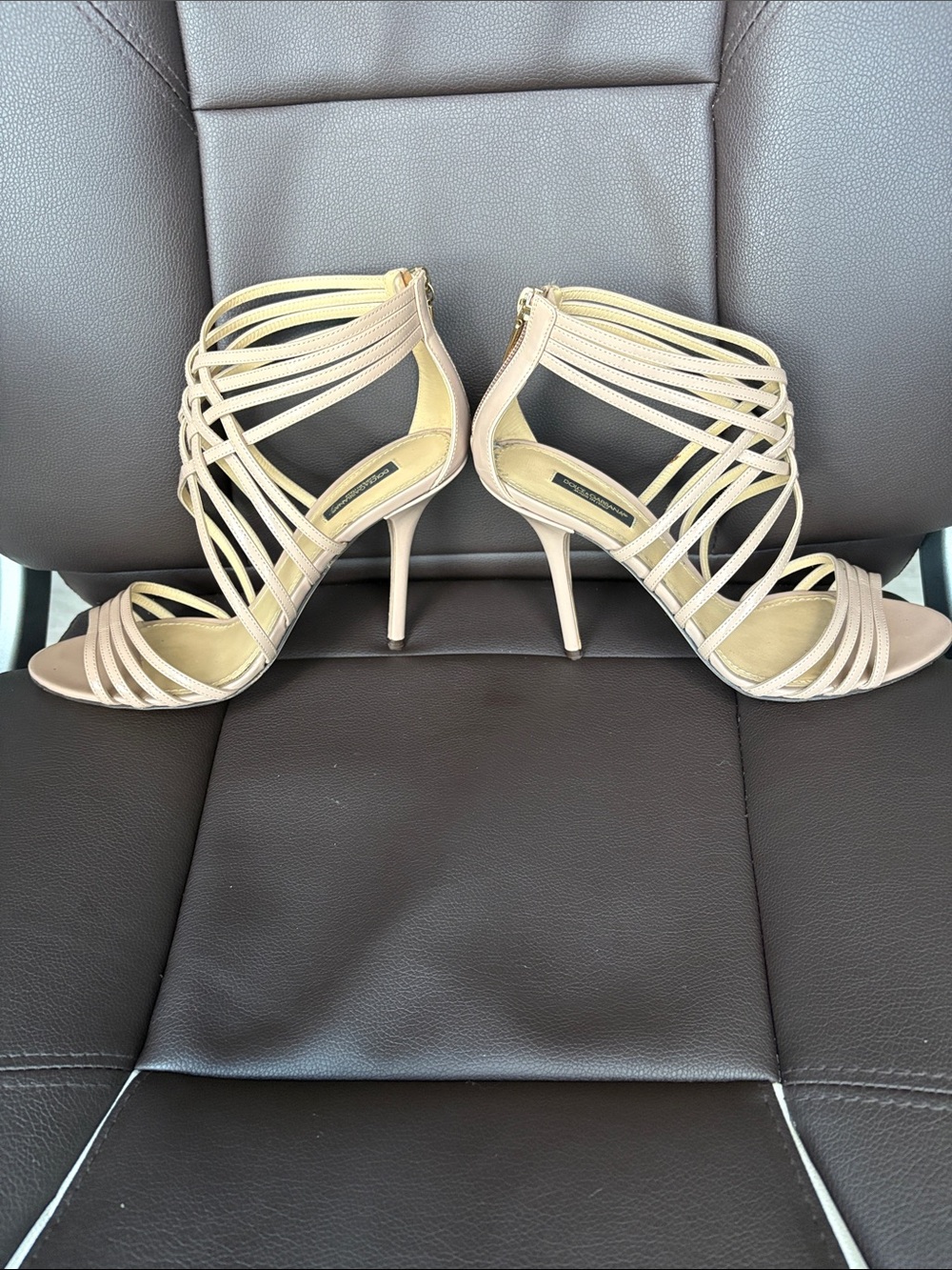 Dolce & Gabbana Blush Strappy Cage Stiletto Heels